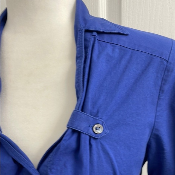 Jacob Blue Buttoned Midi Shirt Dress with Notched Collar & A-Line Skirt - Picture 4 of 15